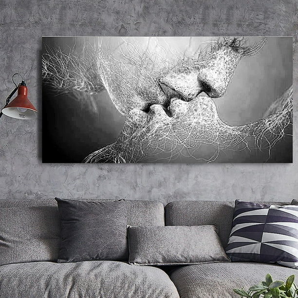 Abstract Art Black & White Love Kiss Canvas Painting Print Poster Pictur